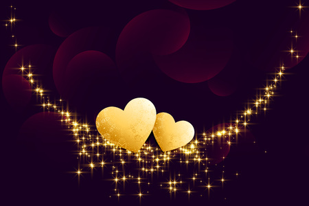 golden hearts with sparkles on dark backgroundのイラスト素材