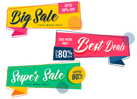 colorful sale banners set in memphis styleのイラスト素材