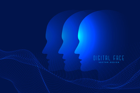 digital ai face with particle face technology backgroundのイラスト素材