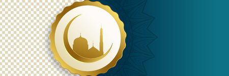 islamic moon and mosque banner with text spaceのイラスト素材