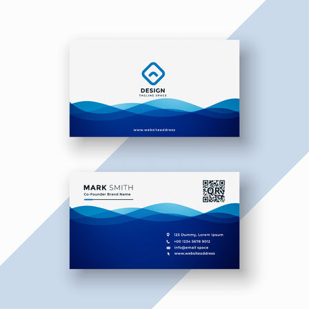 business card template in blue wavy styleのイラスト素材