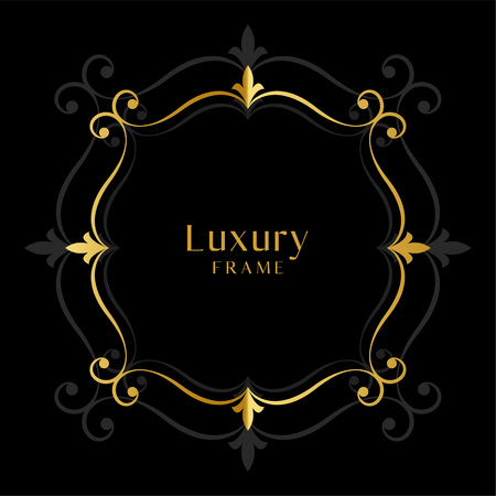 golden floral decorative frame on black backgroundのイラスト素材