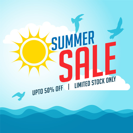 summer sale banner with sun and birdsのイラスト素材