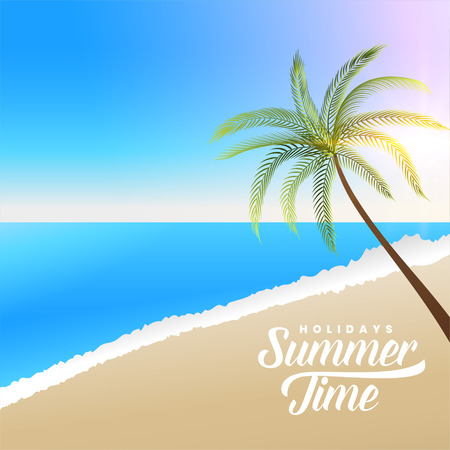 beautiful summer beach scene with palm treeのイラスト素材