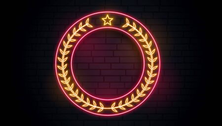 neon laurel wreath sign backgroundのイラスト素材