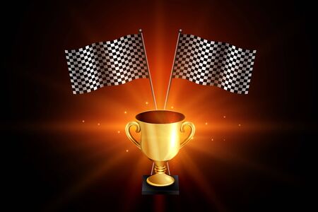 winner golden trophy with racing flags backgroundのイラスト素材