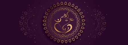 decorative lord ganesha design golden bannerのイラスト素材