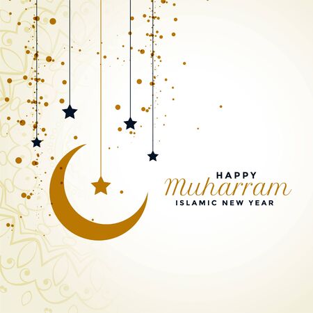 happy muharram greeting with moon and star backgroundのイラスト素材