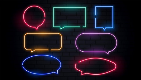 attractive neon chat bubbles set in many colorsのイラスト素材