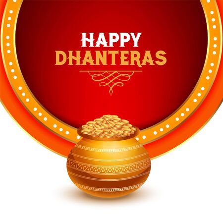 beautiful happy dhanteras greeting card design with gold coin kalashのイラスト素材