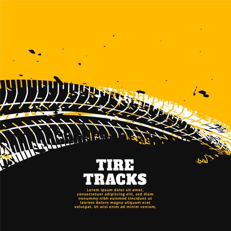 tire tracks print marks on yellow background designのイラスト素材