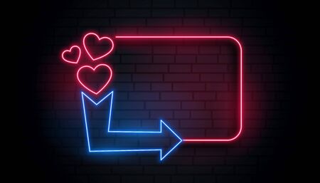 retro neon light heart frame with arrow and text spaceのイラスト素材