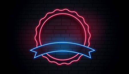 red and blue neon empty label or badge designのイラスト素材