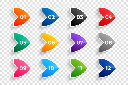 arrow number bullet points from one to twelveのイラスト素材