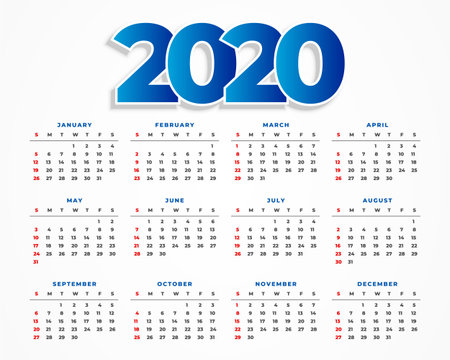 clean 2020 calendar template designのイラスト素材