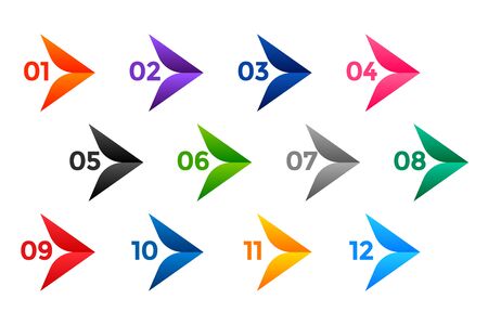 stylish arrow number bullet points from one to twelveのイラスト素材