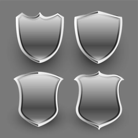 3d shiny metallic shield icons and badges setのイラスト素材