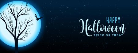 halloween full moon night scene with tree and batのイラスト素材