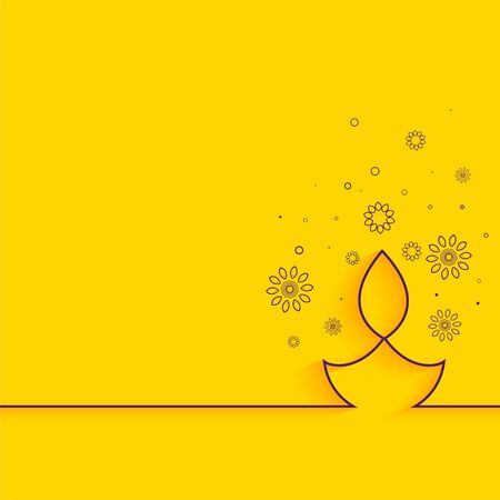 creative line diya on yellow background minimal diwali greetingのイラスト素材