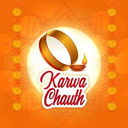 hindu festival of karwa chauth greeting background designのイラスト素材