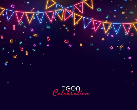 celebration background with neon style garland flags decorationのイラスト素材