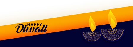 stylish happy diwali festival banner with decorative diya lampのイラスト素材