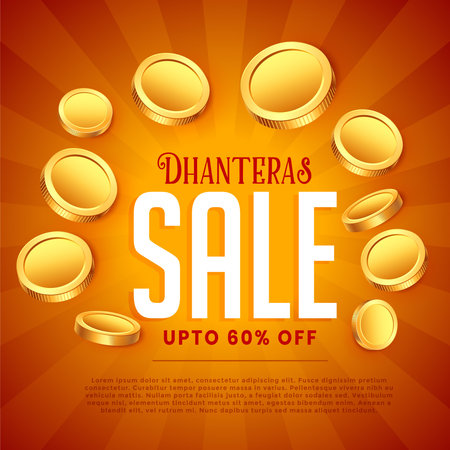 dhanteras sale background with golden coinsのイラスト素材