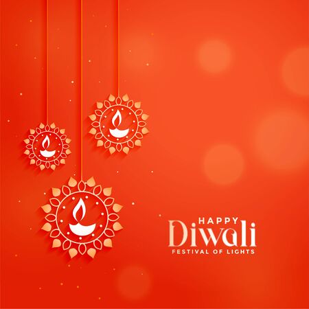 orange diwali festival card with hanging diya lampsのイラスト素材