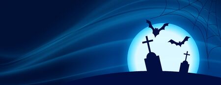 scary halloween night scene with flying bats and graveのイラスト素材