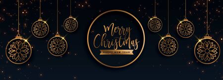 premium golden merry christmas decorative banner designのイラスト素材