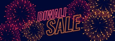 diwali sale fireworks festival banner in neon styleのイラスト素材