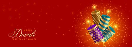 beautiful happy diwali crackers celebration banner designのイラスト素材