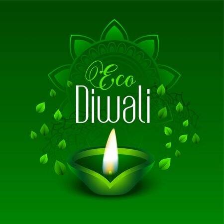 happy green eco diwali leaves backgroundのイラスト素材