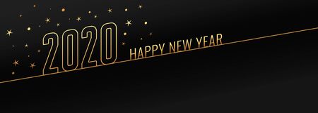 happy new year 2020 black and gold banner designのイラスト素材