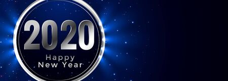 stylish happy new year 2020 glowing blue banner design