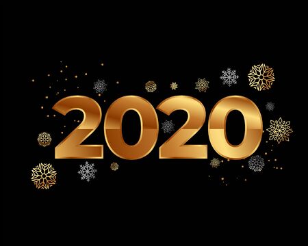 2020 happy new year card in black and gold styleのイラスト素材