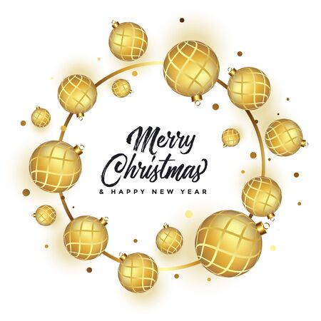 beautiful merry christmas white greeting with golden ballsのイラスト素材
