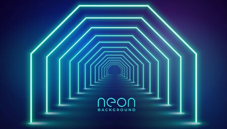 futuristic neon geometric lights stage background designのイラスト素材