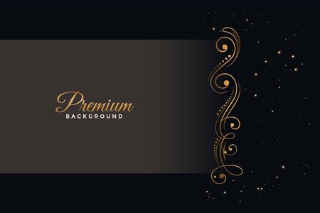 premium black background with golden floral decorationのイラスト素材
