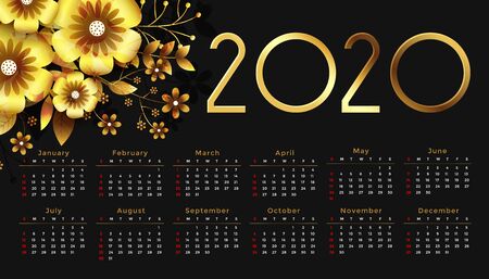 beautiful 2020 golden flower happy new year calendar design