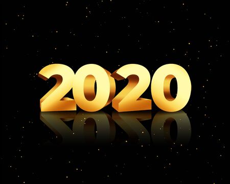 golden 2020 in 3d style on black backgroundのイラスト素材
