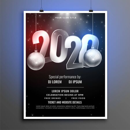 black and silver 2020 new year party flyer template designのイラスト素材