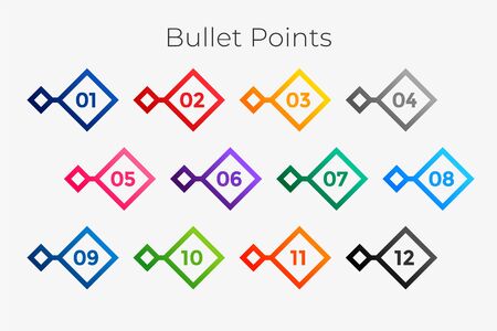 geometric bullet points numbers from one to twelveのイラスト素材