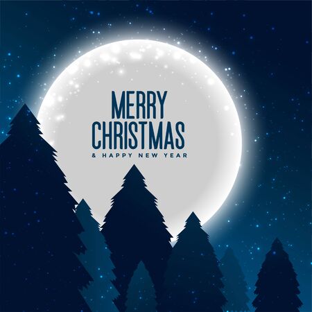 merry christmas trees and full moon backgroundのイラスト素材