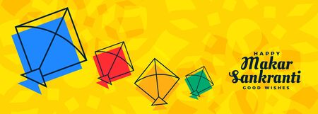 happy makar sankranti kite festival yellow banner designのイラスト素材