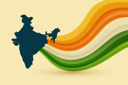 map of india with tricolor waves backgroundのイラスト素材