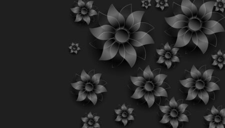 dark black 3d flowers decoration background designのイラスト素材