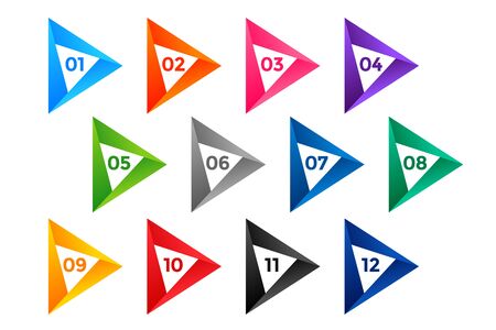 arrow style number bullet points till twelveのイラスト素材