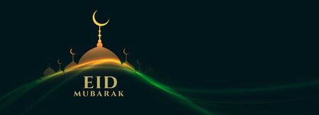 beautiful glowing mosque eid festival banner designのイラスト素材