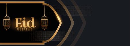 eid mubarak beautiful black and gold bannerのイラスト素材
